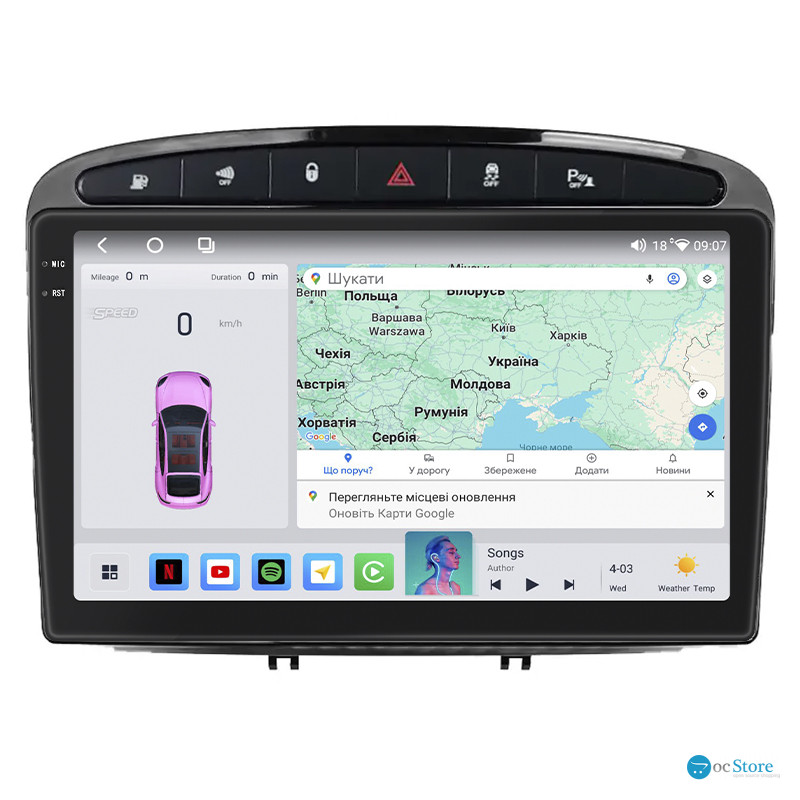Штатная магнитола Lesko для Peugeot RCZ I 2010-2012 экран 9" 4/64 QLED CarPlay 4G Wi-Fi GPS 360 Prime