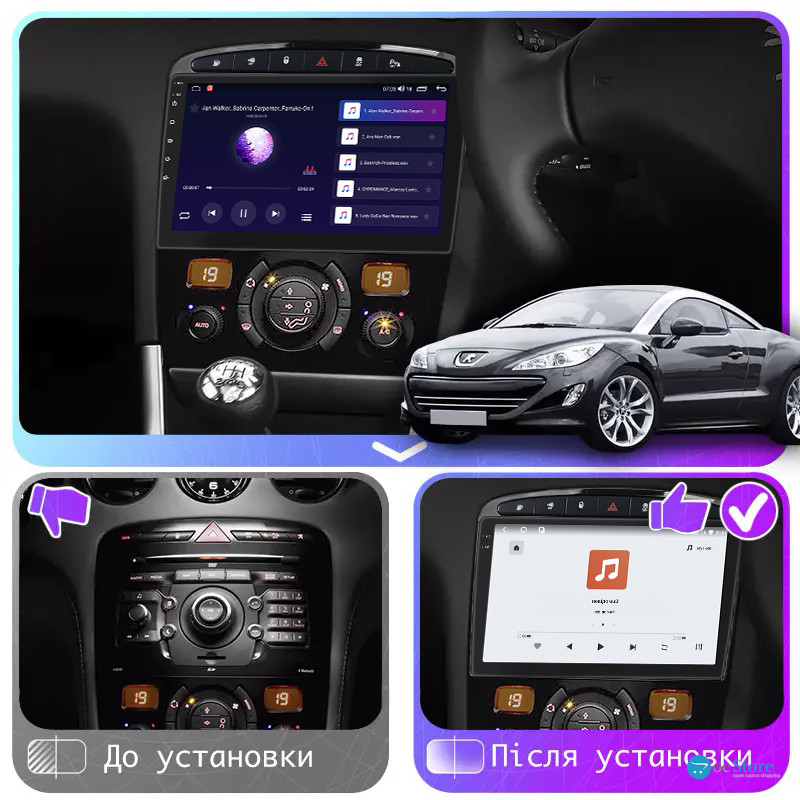 Штатная магнитола Lesko для Peugeot RCZ I 2010-2012 экран 9" 4/64 QLED CarPlay 4G Wi-Fi GPS 360 Prime