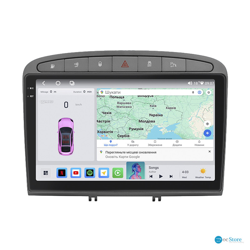 Штатная магнитола Lesko для Peugeot RCZ I Рестайлинг 2012-2015 экран 9" 4/64 QLED CarPlay 4G Wi-Fi GPS 360 Prime