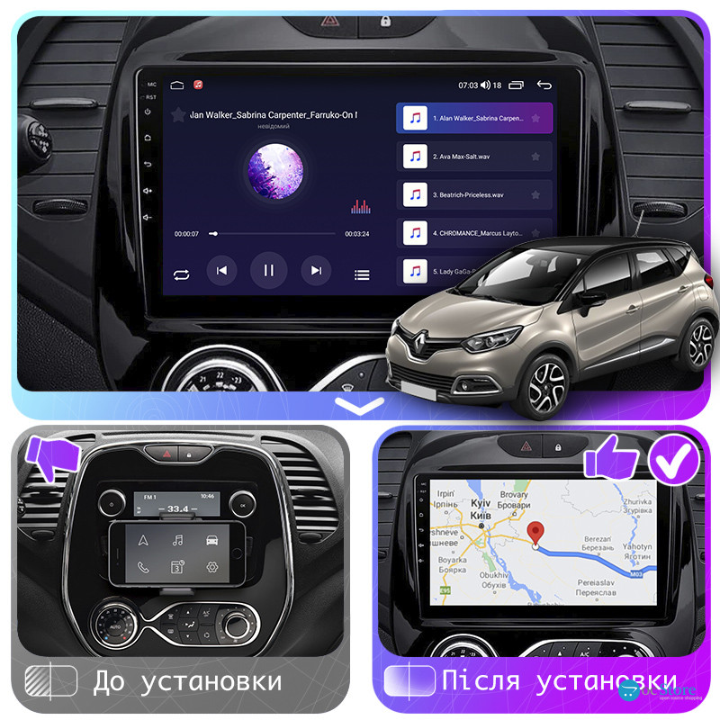 Штатная магнитола Lesko для Renault Captur I 2012-2017 экран 9" 4/64Gb CarPlay 4G Wi-Fi GPS Prime