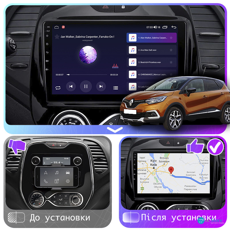 Штатная магнитола Lesko для Renault Captur I Рестайлинг 2017-2019 экран 9" 2/32Gb CarPlay 4G Wi-Fi GPS Prime
