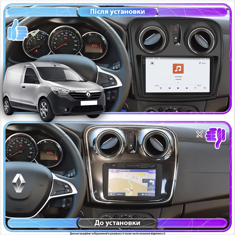 Штатная магнитола Lesko для Renault Dokker I 2012-н.в. экран 9" 4/64 QLED CarPlay 4G Wi-Fi GPS 360 Prime