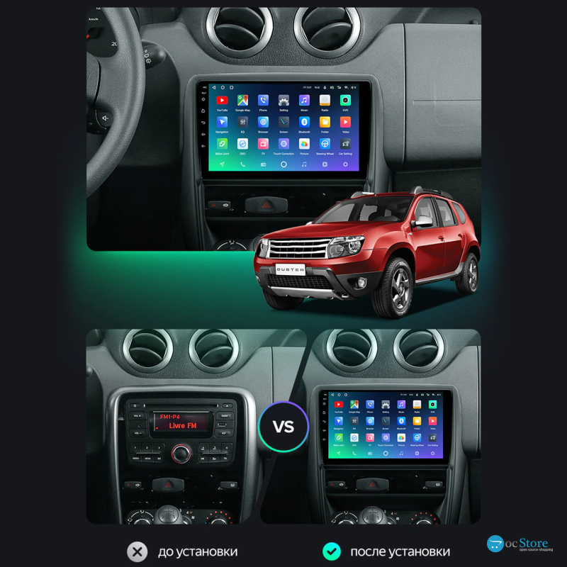 Штатная магнитола Lesko для Renault Duster I 2010-2015 экран 9" 1/16Gb Wi-Fi GPS Base