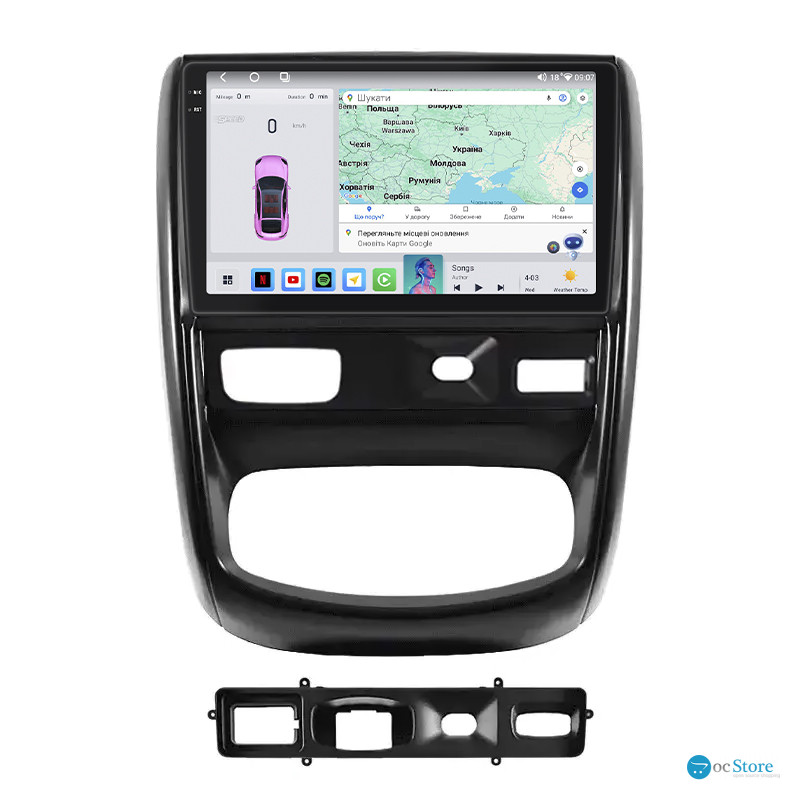 Штатная магнитола Lesko для Renault Duster I 2010-2015 экран 9" 4/64 QLED CarPlay 4G Wi-Fi GPS 360 Prime