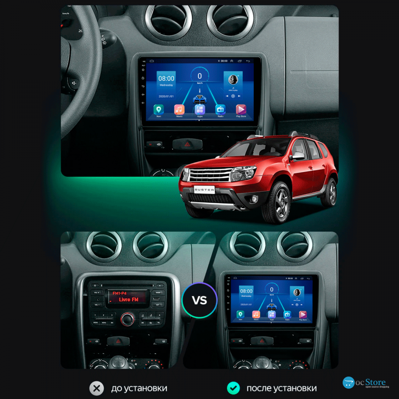 Штатная магнитола Lesko для Renault Duster I 2010-2015 экран 9" 6/128Gb 4G Wi-Fi GPS Top