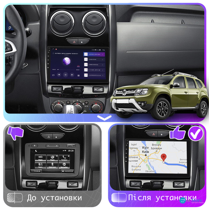Штатная магнитола Lesko для Renault Duster I Рестайлинг 2015-2021 экран 9" 2/32Gb 4G Wi-Fi GPS Top