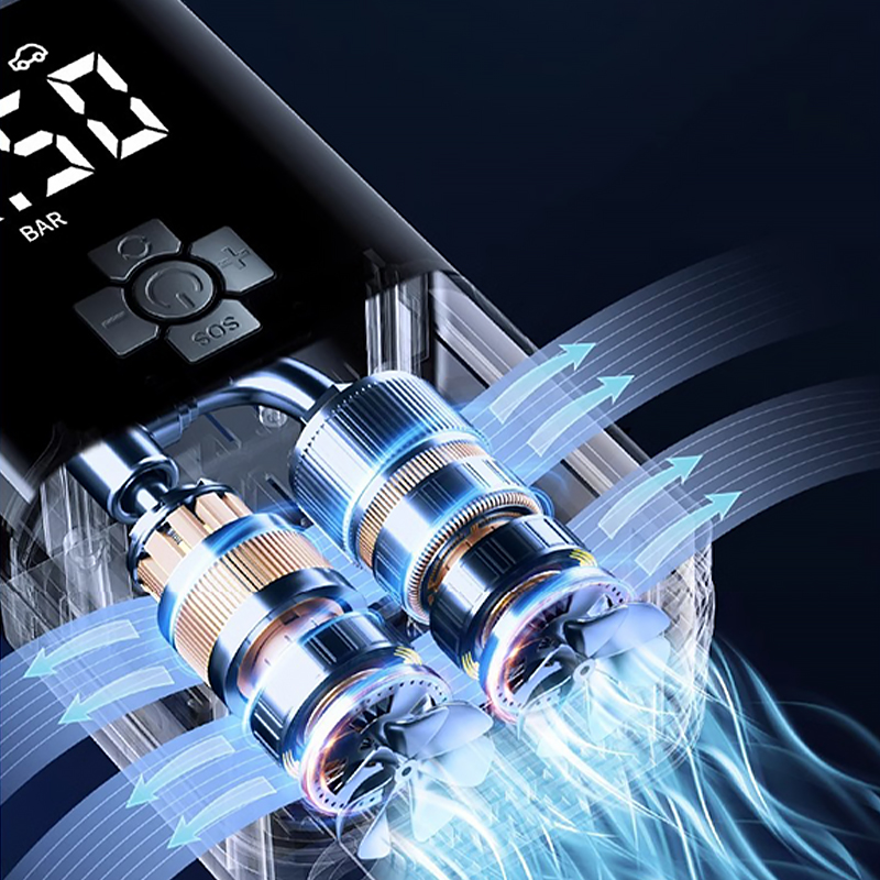 Портативный автомобильный компрессор HELLOLEIBOO CQB-008-04 беспроводной с дисплеем фонариком Type-C