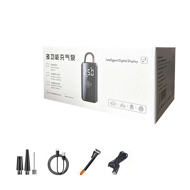 Портативный автомобильный компрессор HELLOLEIBOO CQB-008-04 беспроводной с дисплеем фонариком Type-C