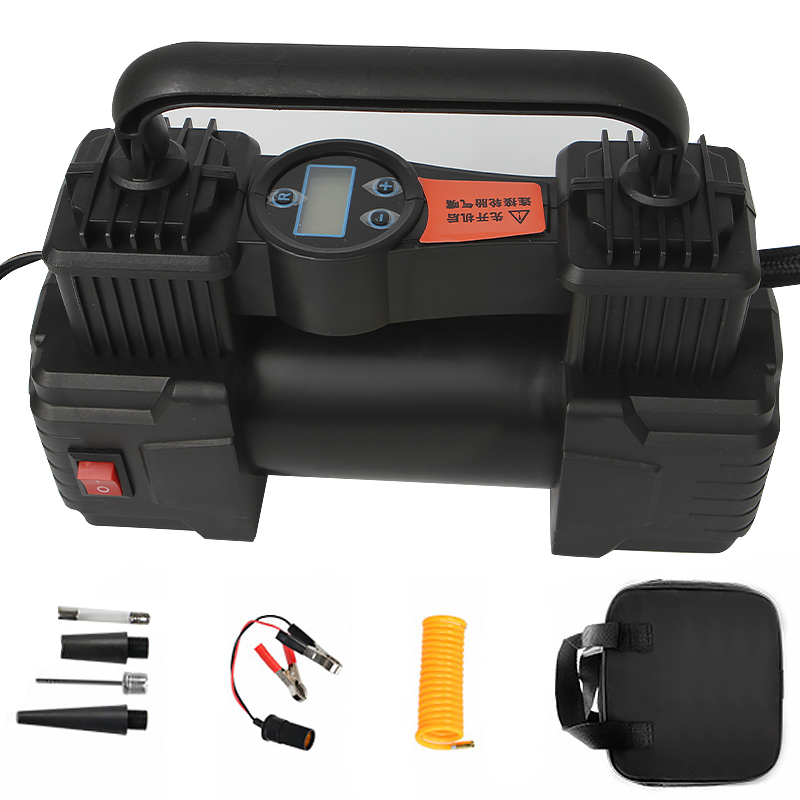 Автомобильный компрессор HELLOLEIBOO ZY-825 двухцилиндровый с цифровым дисплеем и кабелем 3 м + сумка