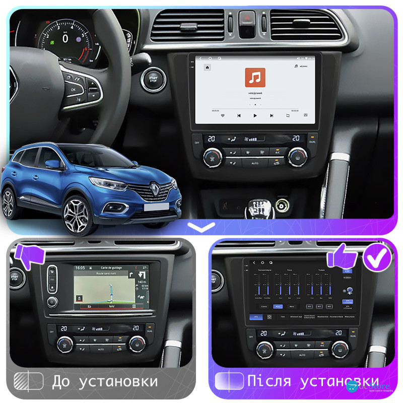Штатная магнитола Lesko для Renault Kadjar I Рестайлинг 2018-н.в экран 9" 4/64 QLED CarPlay 4G Wi-Fi GPS 360 Prime