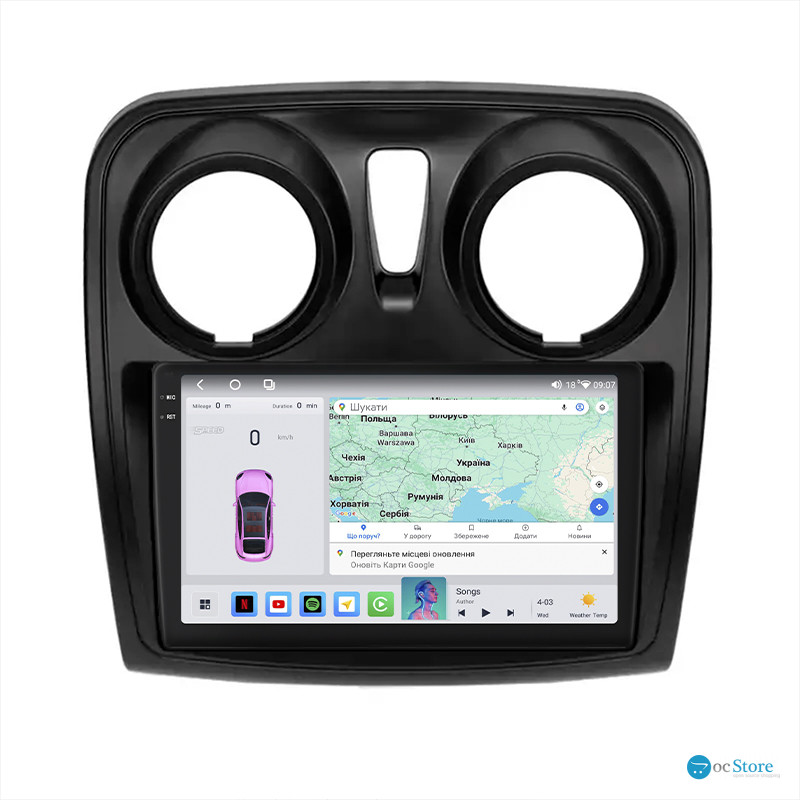 Штатная магнитола Lesko для Renault Lodgy  2012-н.в экран 9" 4/64 QLED CarPlay 4G Wi-Fi GPS 360 Prime