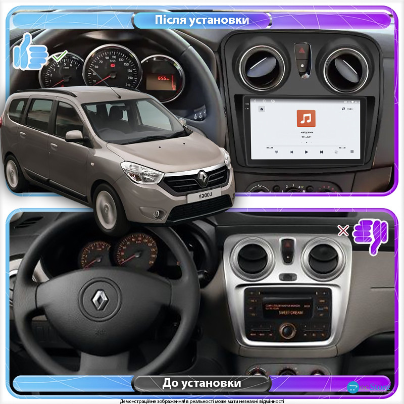 Штатная магнитола Lesko для Renault Lodgy  2012-н.в экран 9" 4/64 QLED CarPlay 4G Wi-Fi GPS 360 Prime