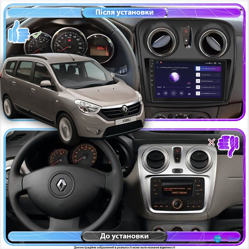 Штатная магнитола Lesko для Renault Lodgy  2012-н.в экран 9" 2/32Gb 4G Wi-Fi GPS Top