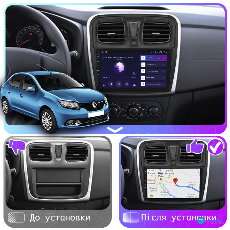 Штатная магнитола Lesko для Renault Logan II 2012-2018 экран 10" 2/32Gb CarPlay 4G Wi-Fi GPS Prime