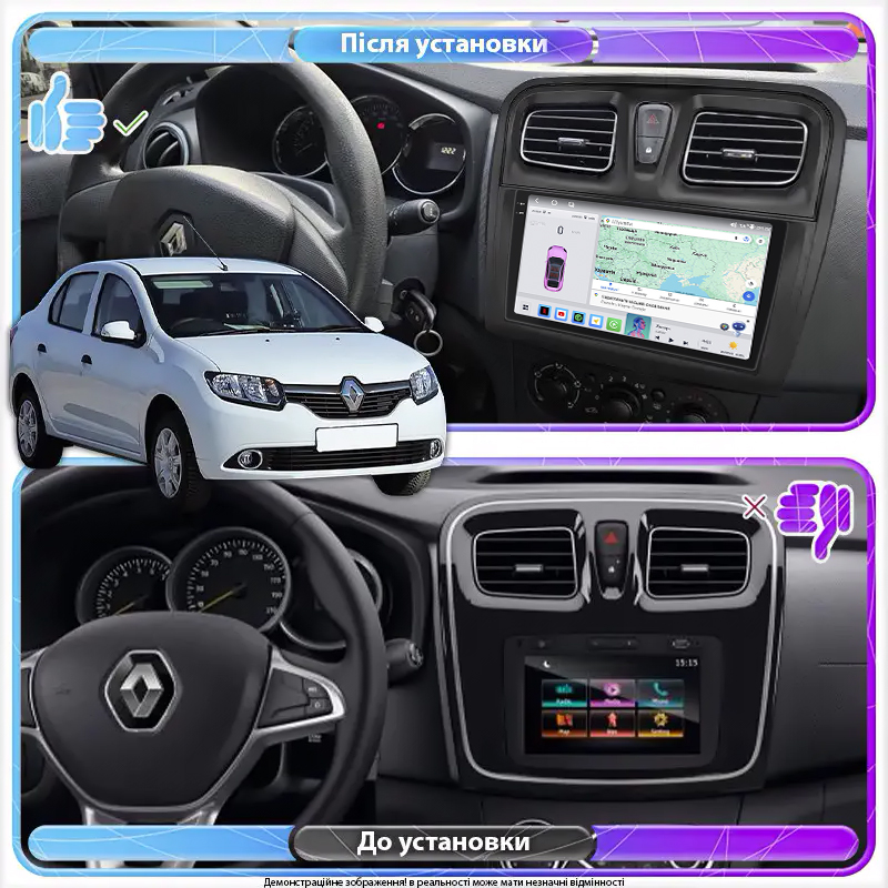 Штатная магнитола Lesko для Renault Logan II ver 2 2012-2018 экран 9" 4/64 QLED CarPlay 4G Wi-Fi GPS 360 Prime