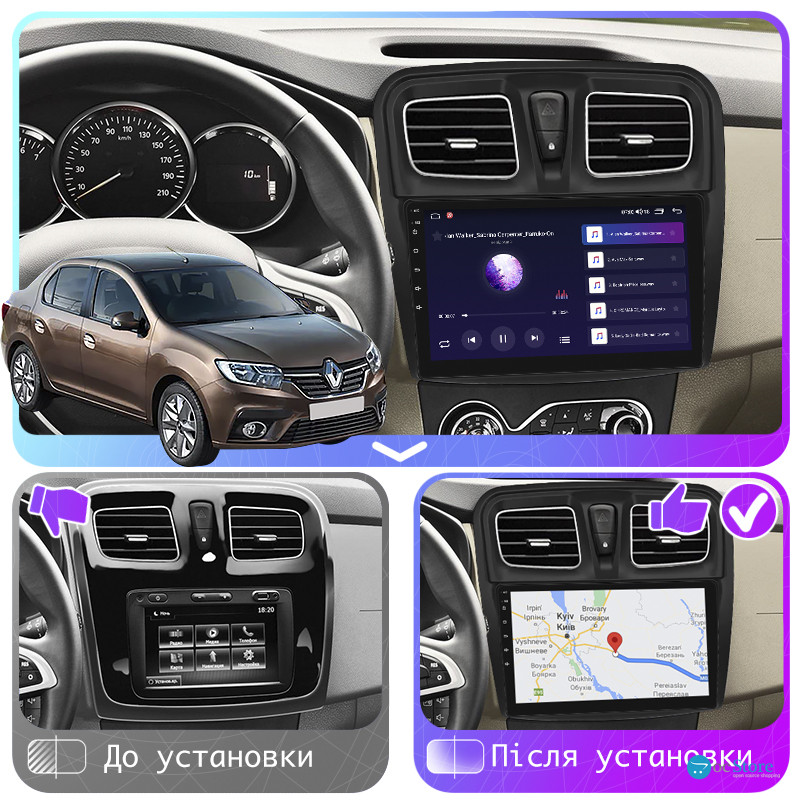 Штатная магнитола Lesko для Renault Logan II Рестайлинг 2018-н.в экран 10" 2/32Gb CarPlay 4G Wi-Fi GPS Prime