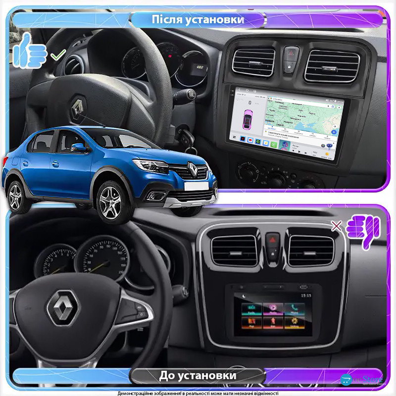 Штатная магнитола Lesko для Renault Logan II Рестайлинг ver 2 2018-н.в экран 9" 4/64 QLED CarPlay 4G Wi-Fi GPS 360 Prime