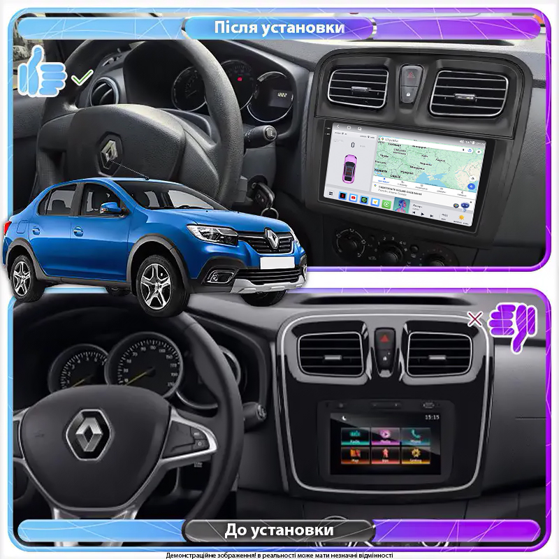 Штатная магнитола Lesko для Renault Logan II Рестайлинг ver 2 2018-н.в экран 9" 4/64 QLED CarPlay 4G Wi-Fi GPS 360 Prime