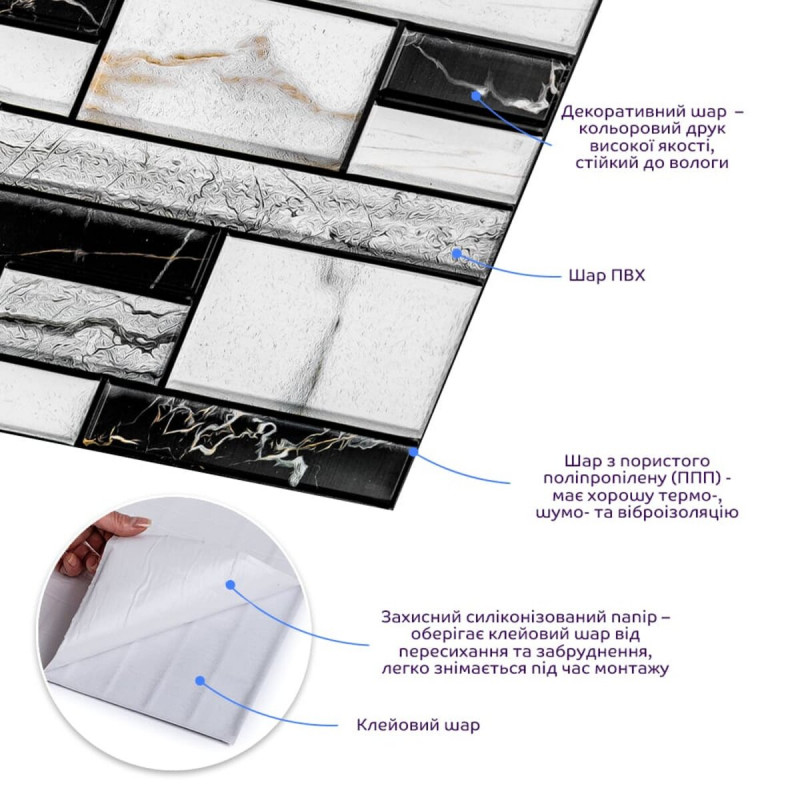 Декоративна ПВХ плитка на самоклейці 300х300х5мм Квадрат, ціна за 1 шт. (СПП-602) SW-00000669