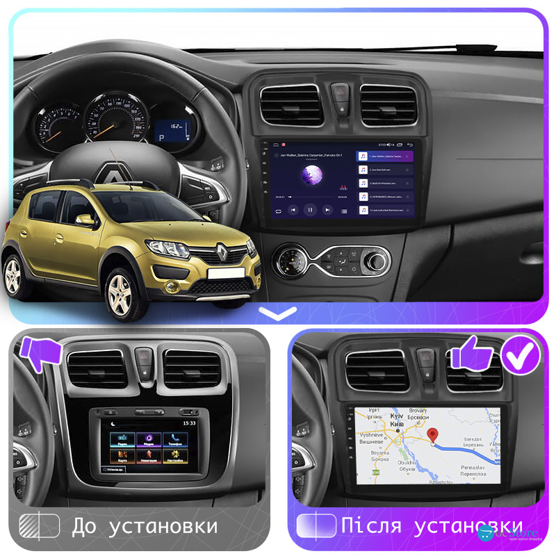 Штатная магнитола Lesko для Renault Sandero II 2013-2018 экран 9" 4/64Gb CarPlay 4G Wi-Fi GPS Prime
