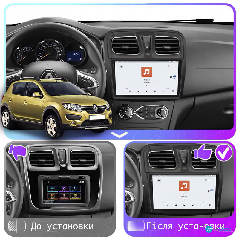 Штатная магнитола Lesko для Renault Sandero II 2013-2018 экран 9" 4/64 QLED CarPlay 4G Wi-Fi GPS 360 Prime