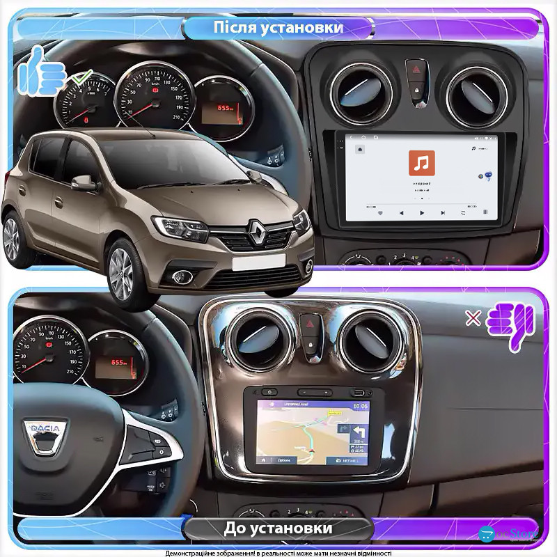 Штатная магнитола Lesko для Renault Sandero II ver 2 2013-2018 экран 9" 4/64 QLED CarPlay 4G Wi-Fi GPS 360 Prime