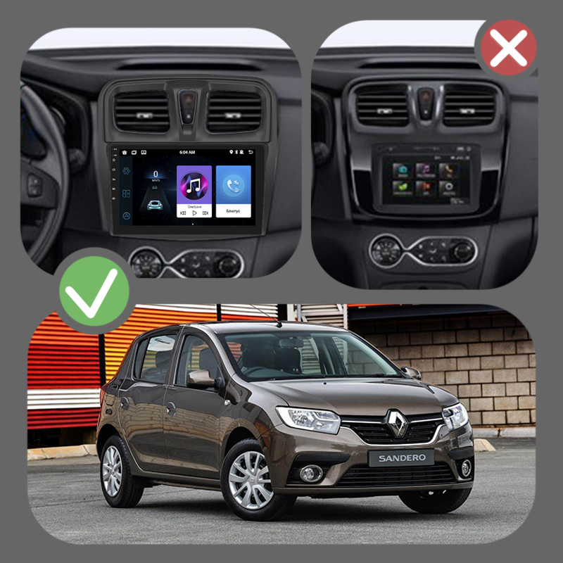 Штатная магнитола Lesko для Renault Sandero II Рестайлинг 2018-н.в экран 9" 2/32Gb 4G Wi-Fi GPS Top