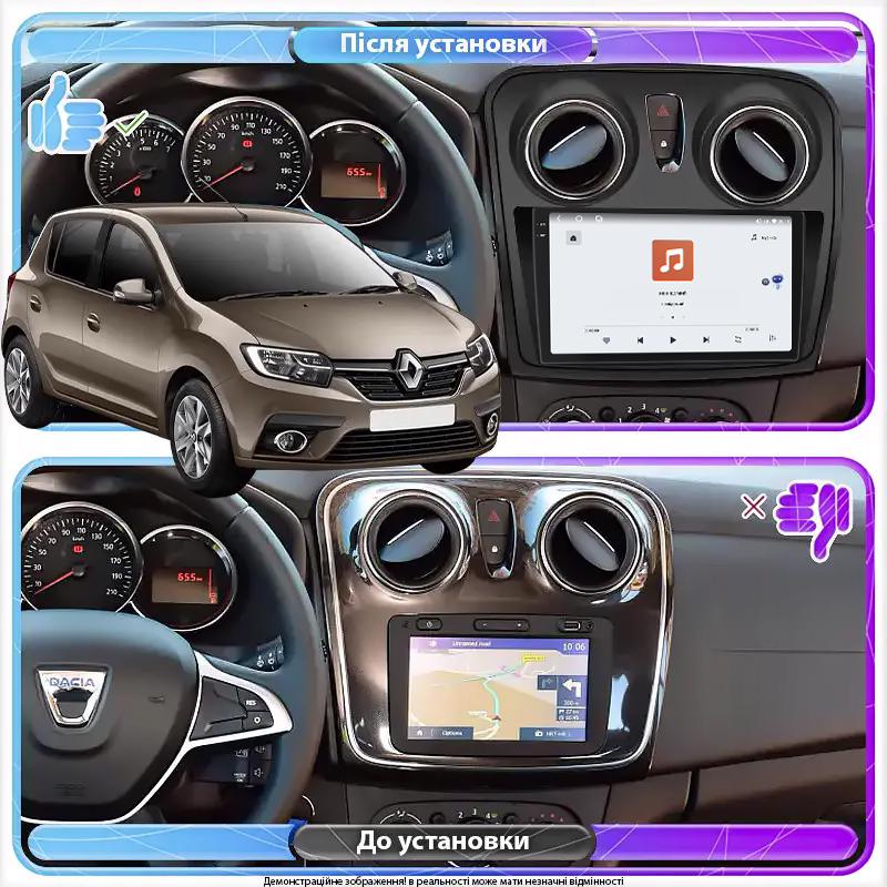Штатная магнитола Lesko для Renault Sandero II Рестайлинг ver 2 2018-н.в экран 9" 4/64 QLED CarPlay 4G Wi-Fi GPS 360 Prime