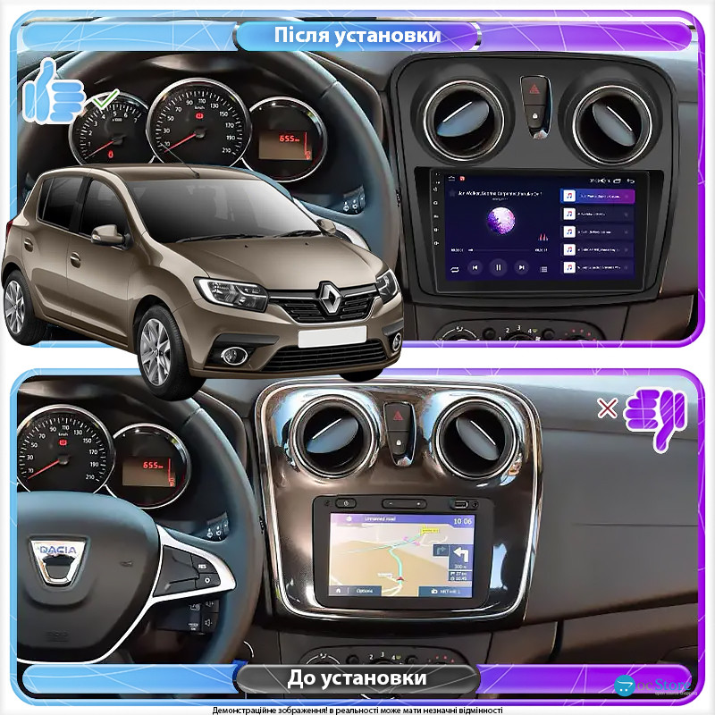 Штатная магнитола Lesko для Renault Sandero II Рестайлинг ver 2 2018-н.в экран 9" 6/128Gb 4G Wi-Fi GPS Top