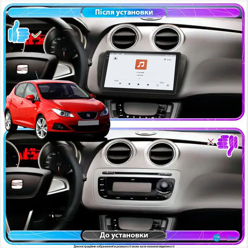 Штатная магнитола Lesko для SEAT Ibiza IV 2008-2012 экран 9" 4/64 QLED CarPlay 4G Wi-Fi GPS 360 Prime