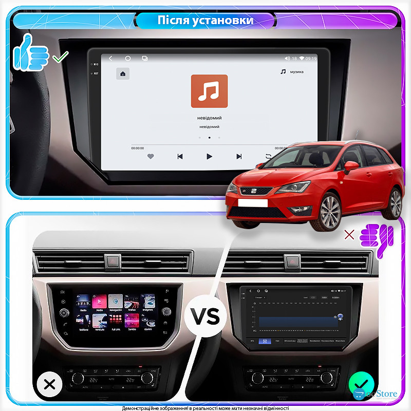 Штатная магнитола Lesko для SEAT Ibiza IV Рестайлинг 2 2015-2017 экран 9" 4/64 QLED CarPlay 4G Wi-Fi GPS 360 Prime