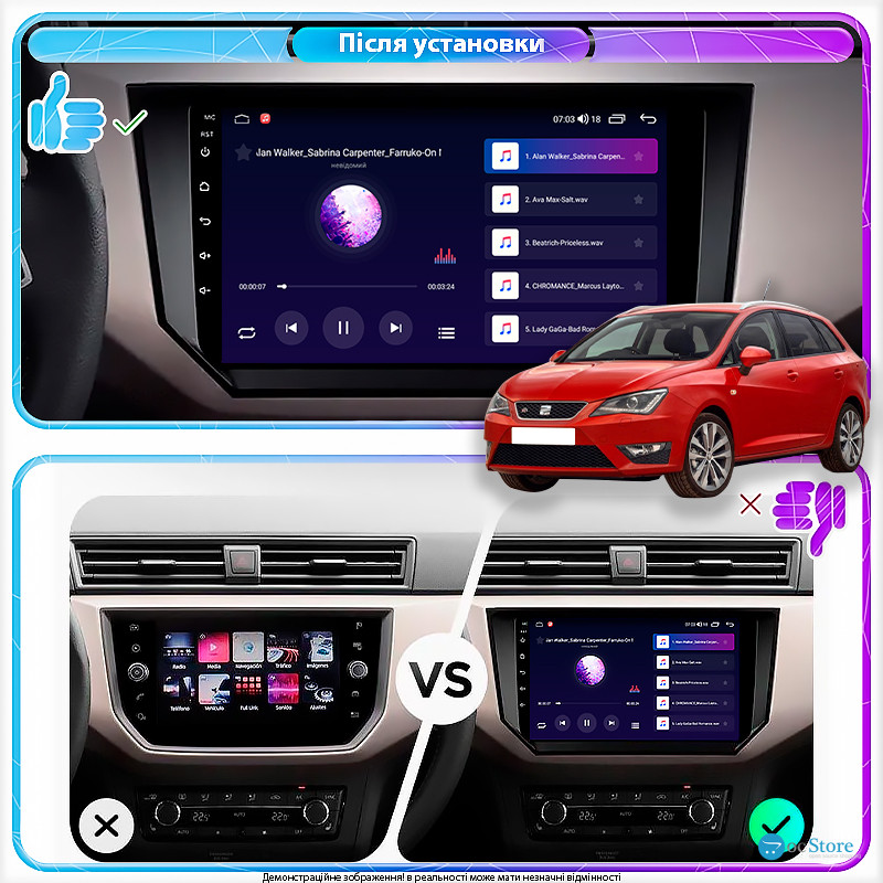 Штатная магнитола Lesko для SEAT Ibiza IV Рестайлинг 2 2015-2017 экран 9" 4/64Gb 4G Wi-Fi GPS Top
