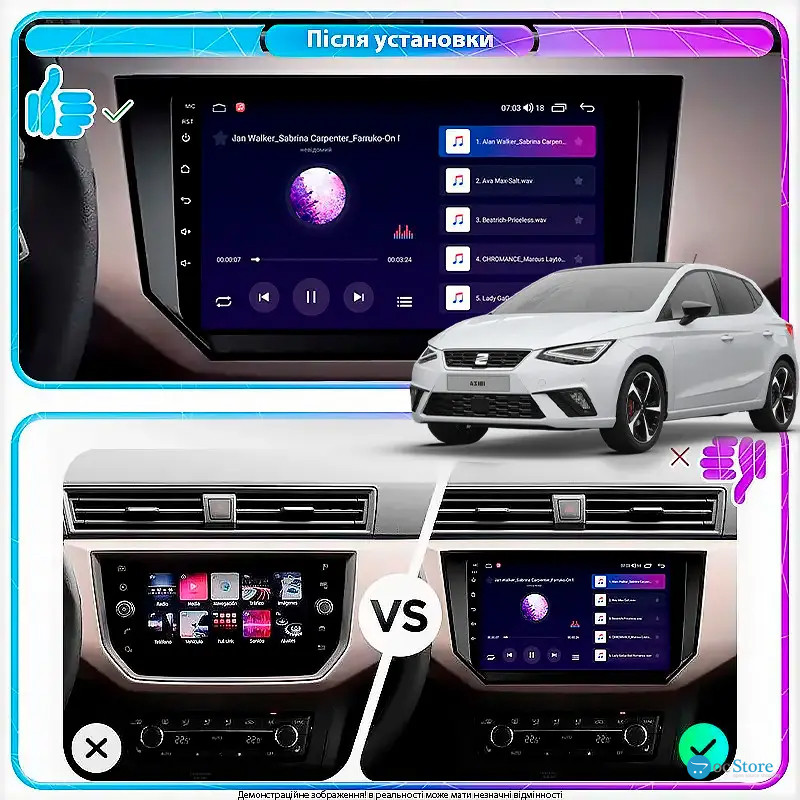 Штатная магнитола Lesko для SEAT Ibiza V 2017-2021 экран 9" 1/16Gb Wi-Fi GPS Base
