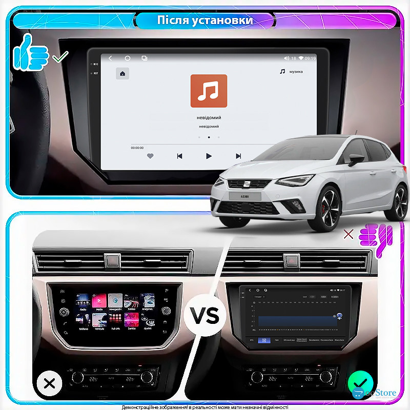 Штатная магнитола Lesko для SEAT Ibiza V 2017-2021 экран 9" 4/64 QLED CarPlay 4G Wi-Fi GPS 360 Prime