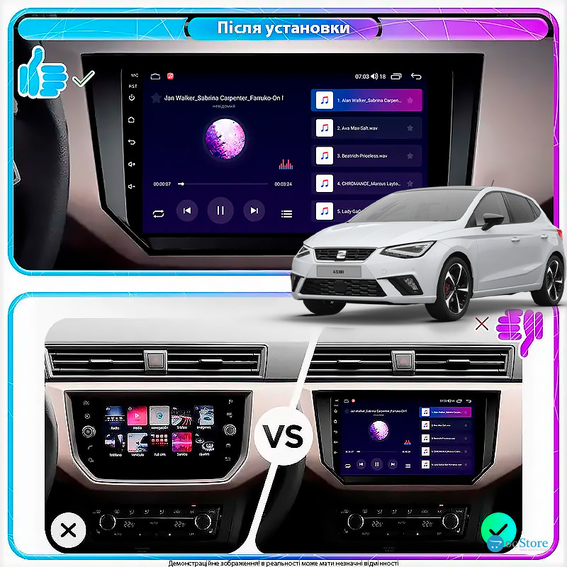 Штатная магнитола Lesko для SEAT Ibiza V 2017-2021 экран 9" 6/128Gb 4G Wi-Fi GPS Top