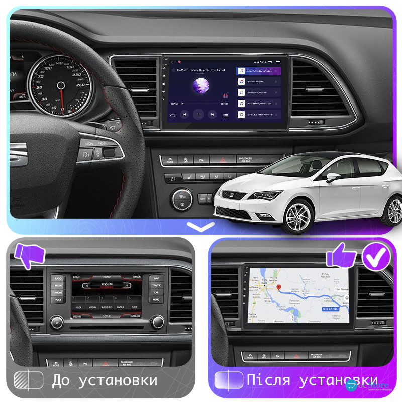 Штатная магнитола Lesko для SEAT Leon III 2012-2016 экран 9" 4/64Gb CarPlay 4G Wi-Fi GPS Prime