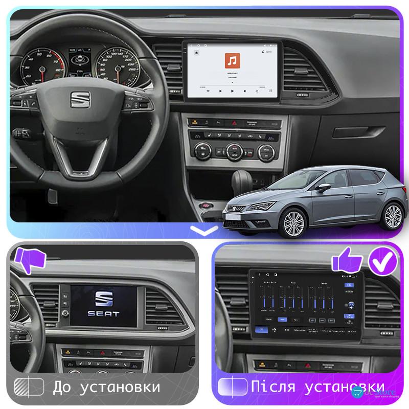 Штатная магнитола Lesko для SEAT Leon III Рестайлинг 2016-2020 экран 9" 4/64 QLED CarPlay 4G Wi-Fi GPS 360 Prime