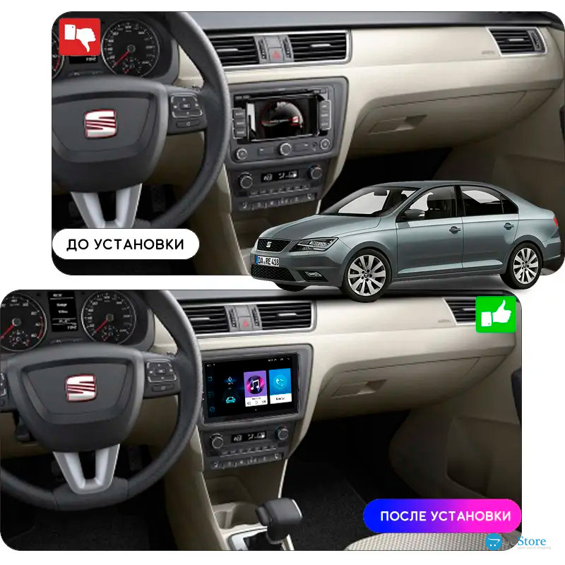 Штатная магнитола Lesko для SEAT Toledo IV 2012-2019 экран 10" 2/32Gb CarPlay 4G Wi-Fi GPS Prime