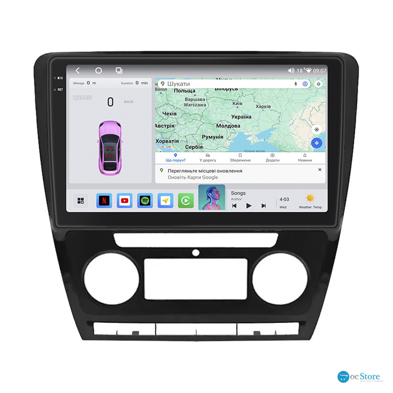 Штатная магнитола Lesko для Skoda Octavia II (A5) 2004-2009 экран 10" 4/64 QLED CarPlay 4G Wi-Fi GPS 360 Prime