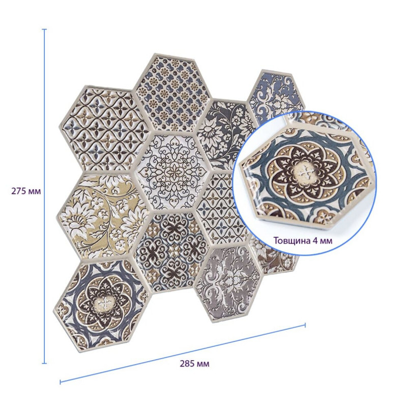 Декоративна ПВХ плитка на самоклейці 275х285х4мм Соти, ціна за 1 шт. (СПП-504) SW-00000673