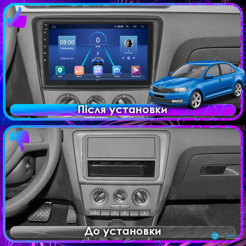 Штатная магнитола Lesko для Skoda Rapid I 2012-2017 экран 9" 4/64Gb 4G Wi-Fi GPS Top
