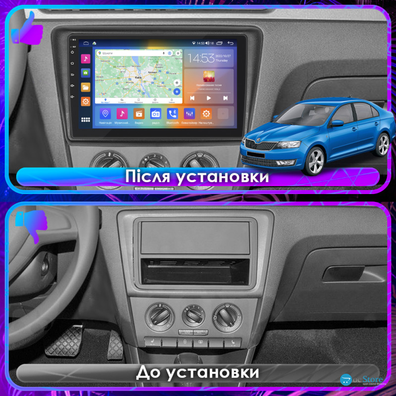 Штатная магнитола Lesko для Skoda Rapid I 2012-2017 экран 9" 2/32Gb CarPlay 4G Wi-Fi GPS Prime