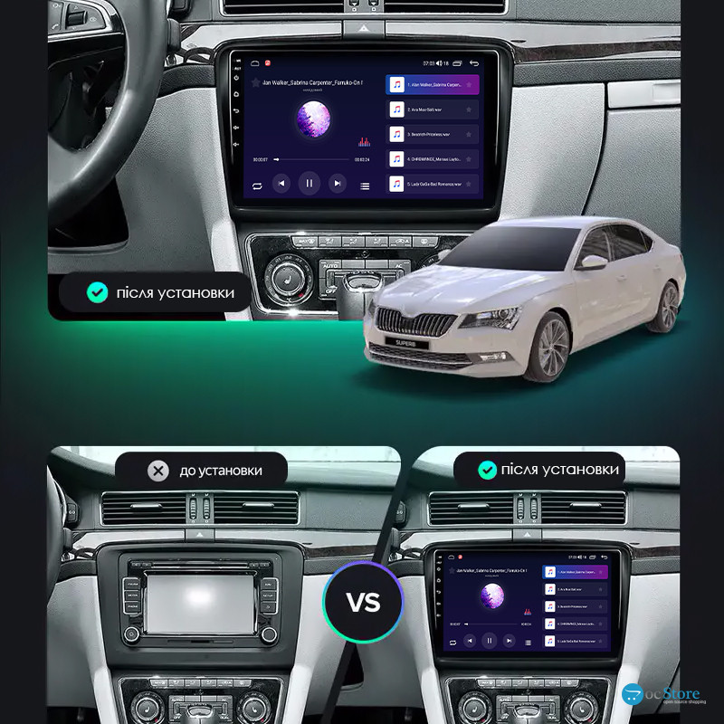 Штатная магнитола Lesko для Skoda Superb II 2008-2013 экран 10" 2/32Gb 4G Wi-Fi GPS Top