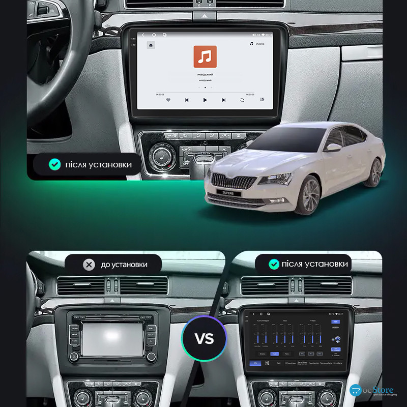 Штатная магнитола Lesko для Skoda Superb II 2008-2013 экран 10" 4/64 QLED CarPlay 4G Wi-Fi GPS 360 Prime