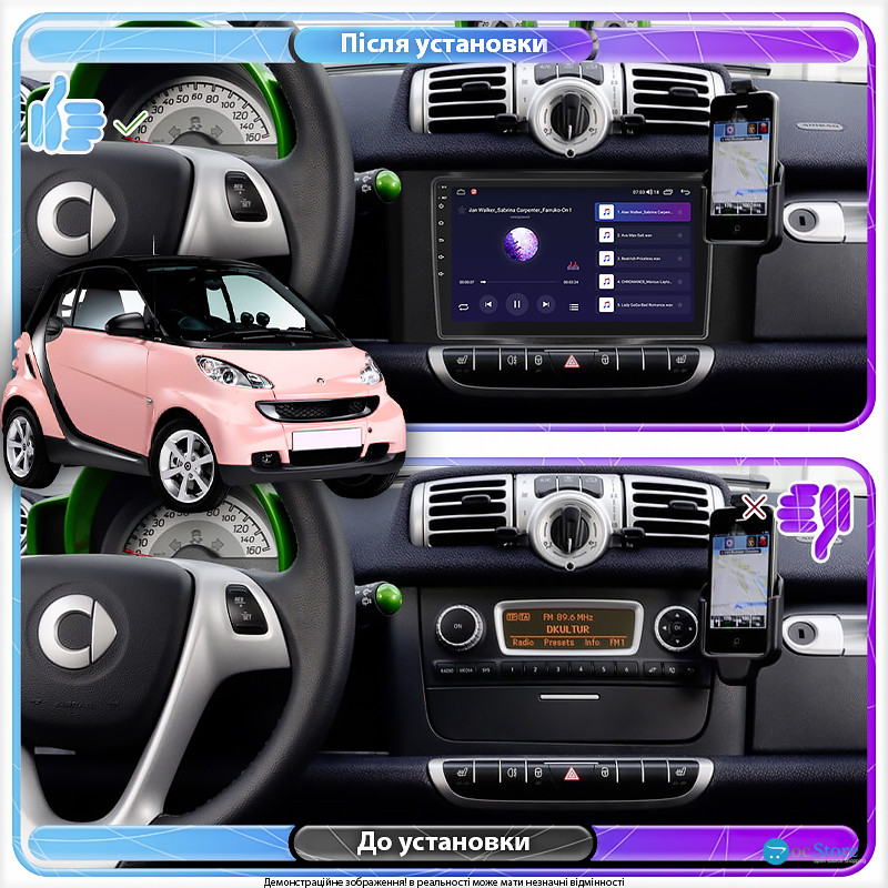 Штатная магнитола Lesko для Smart Fortwo 452 2011-2017 экран 9" 2/32Gb CarPlay 4G Wi-Fi GPS Prime