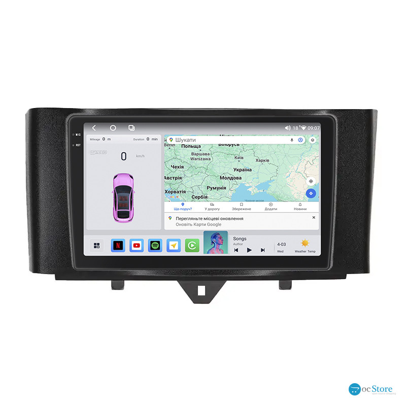 Штатная магнитола Lesko для Smart Fortwo 452 2011-2017 экран 9" 4/64 QLED CarPlay 4G Wi-Fi GPS 360 Prime