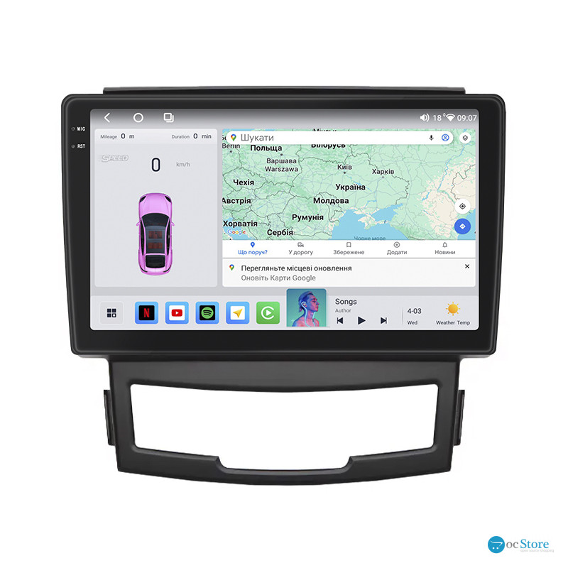 Штатная магнитола Lesko для SsangYong Actyon II Рестайлинг 2013-н.в. экран 9" 4/64 QLED CarPlay 4G Wi-Fi GPS 360 Prime