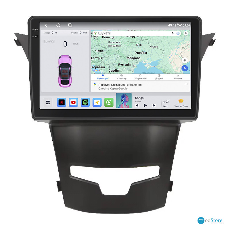 Штатная магнитола Lesko для SsangYong Korando III Рестайлинг 2013-2017 экран 9" 4/64 QLED CarPlay 4G Wi-Fi GPS 360 Prime