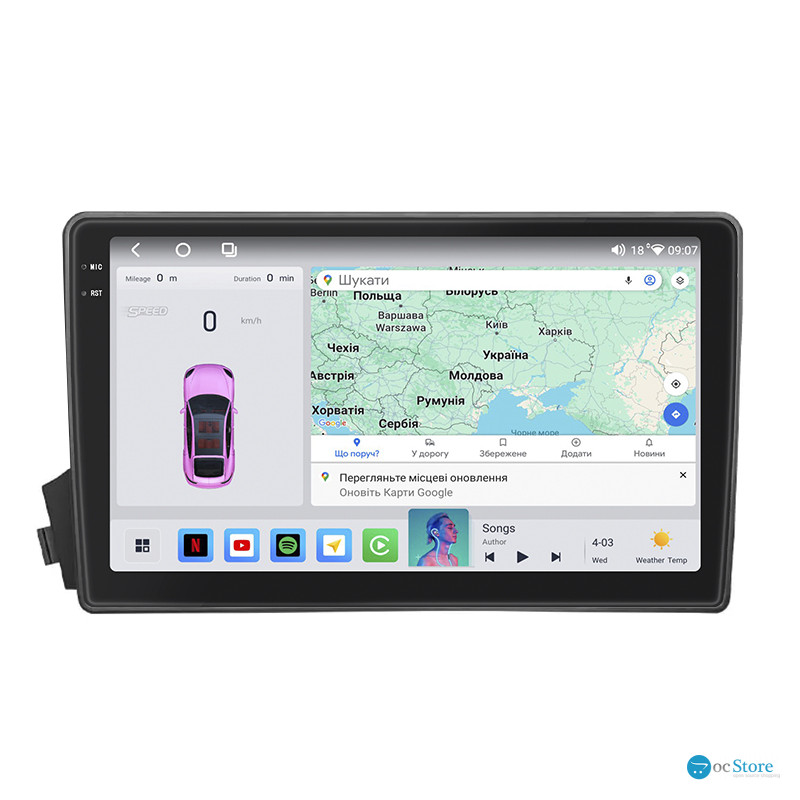 Штатная магнитола Lesko для SsangYong Kyron I 2005-2007 экран 9" 4/64 QLED CarPlay 4G Wi-Fi GPS 360 Prime