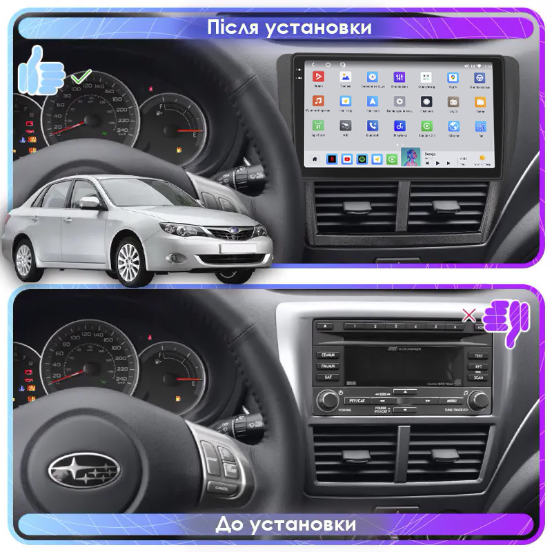 Штатная магнитола Lesko для Subaru Impreza III 2007-2011 экран 9" 4/64 QLED CarPlay 4G Wi-Fi GPS 360 Prime